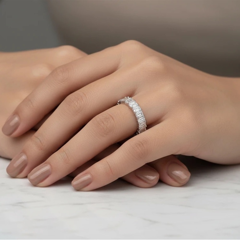 Emerald Cut Moissanite Baguette Band Ring | 925 Sterling Silver | VVS1 D Color